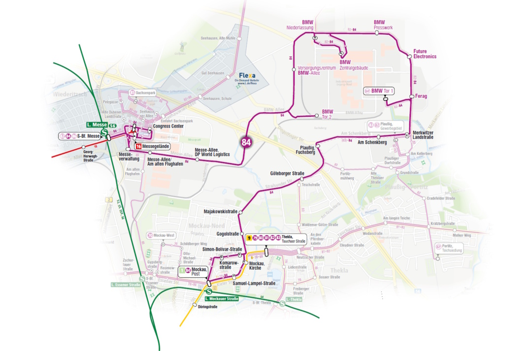 Grafik zur Route der neuen Buslinie 84.