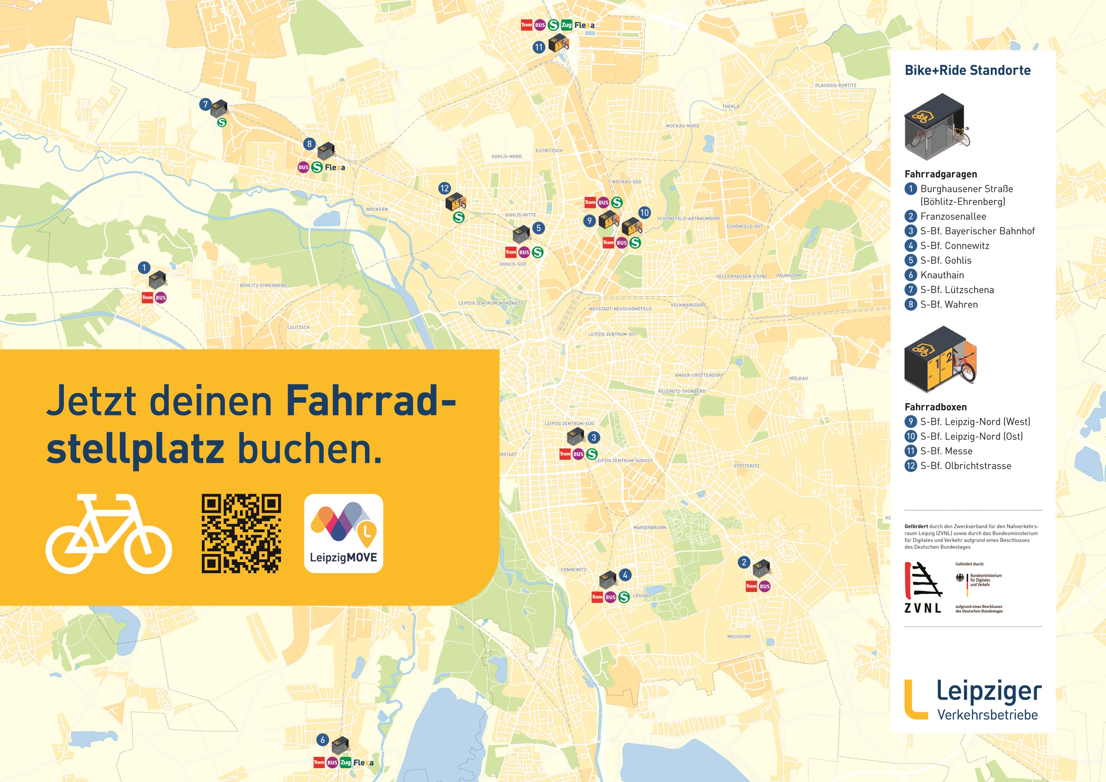 Übersicht über die Fahrradgaragen und Fahrradboxen im Leipziger Stadtgebiet. Karte: L-Gruppe