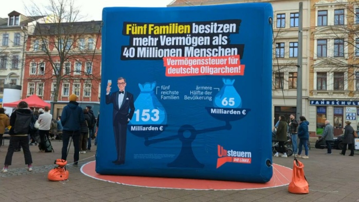 Am 18. März veranstaltete die Linek auf dem Lindenauer Markt ein Podium zu Klimagerechtigkeit. Foto: Yaro Allisat