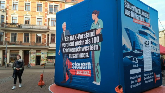 Am 18. März veranstaltete die Linek auf dem Lindenauer Markt ein Podium zu Klimagerechtigkeit. Foto: Yaro Allisat