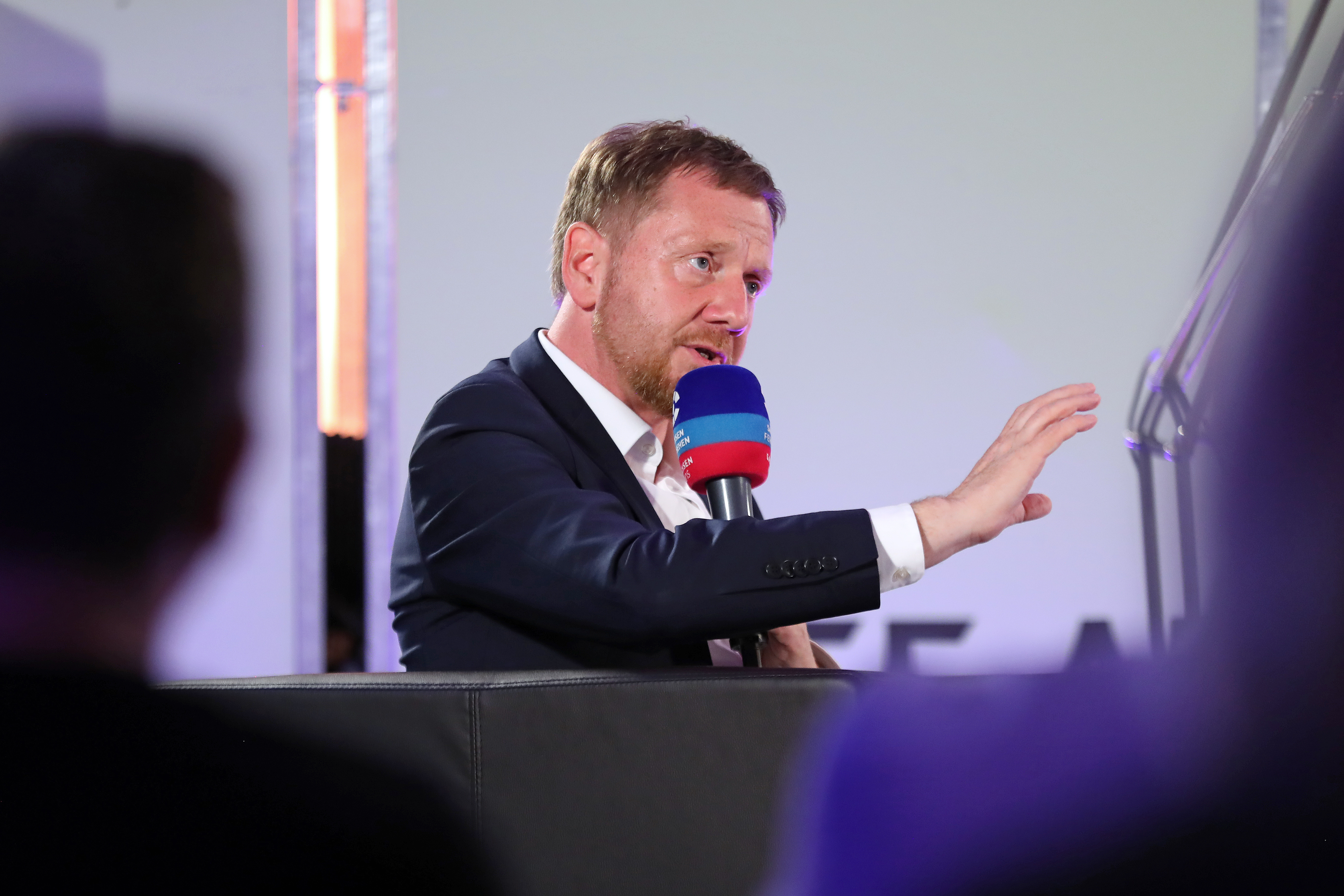 Herr Michael Kretschmer (CDU), Ministerpräsident des Freistaats Sachsen. Wahlforum zur Landtagswahl in Sachsen am 27.07.2024 in den Höfen am Brühl, Leipzig. Foto: Jan Kaefer