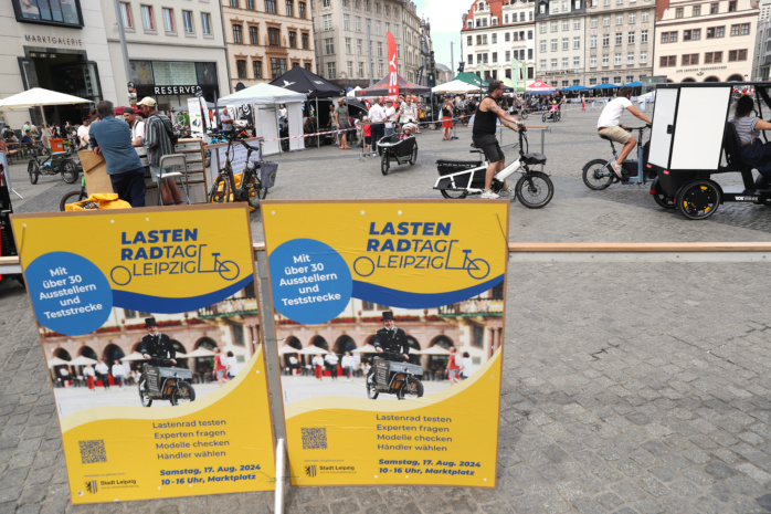 2. Lastenradtag Leipzig am 17. August 2024 auf dem Marktplatz. Foto: Jan Kaefer