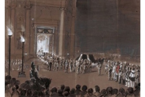 Trauerzug anlässlich der Beerdigung von König Friedrich August II. am 16. August 1854, 9 Uhr abends, vor der Hofkirche in Dresden. Foto: gemeinfrei, Copyright: Martin Schmiedeberg