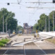 Brücke mit Gleisen, Bauarbeiten.