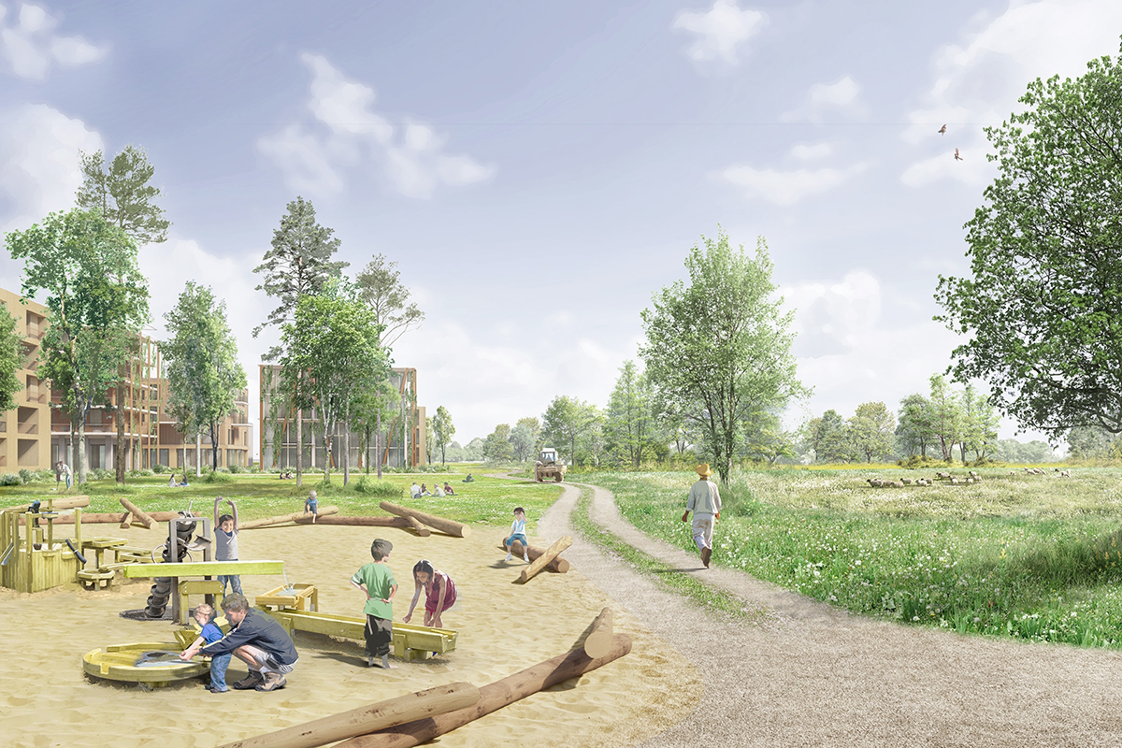 So könnte es im neuen Wohnquartier Heiterblick-Süd künftig einmal aussehen. Visualisierung: Studio Wessendorf/Atelier Loidl