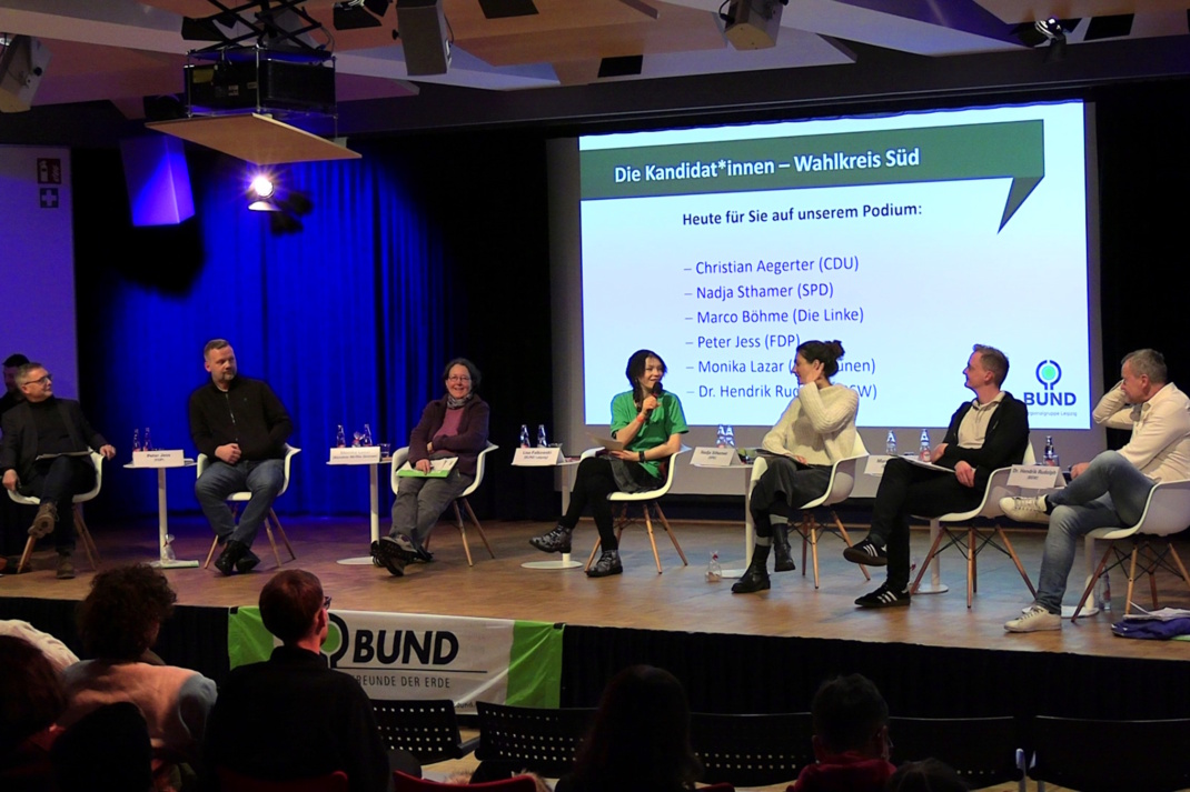 Das Podium des BUND Leipzig zur Bundestagswahl im Zeitgeschichtlichen Forum. Foto: Thomas Köhler