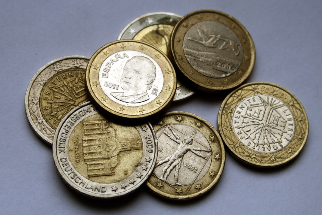 Euromünzen, Nahaufnahme.