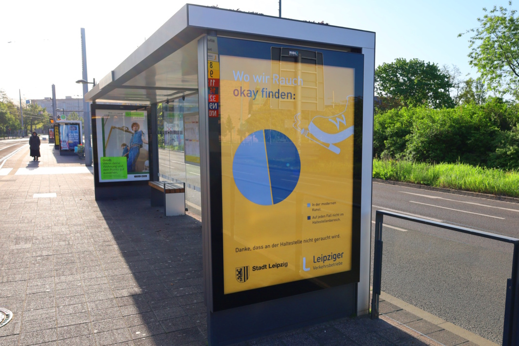 LVB-Kampagne zu Rauchen an Haltestellen 2023.