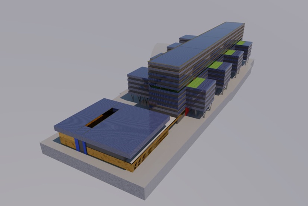 Visualisierter Entwurf eines Gebäudes.