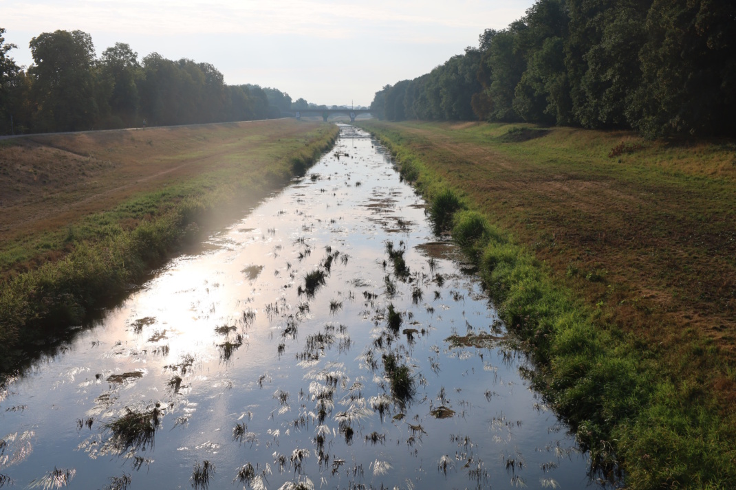 Aufnahme der neuen Luppe, die sich durch die Landschaft zieht.
