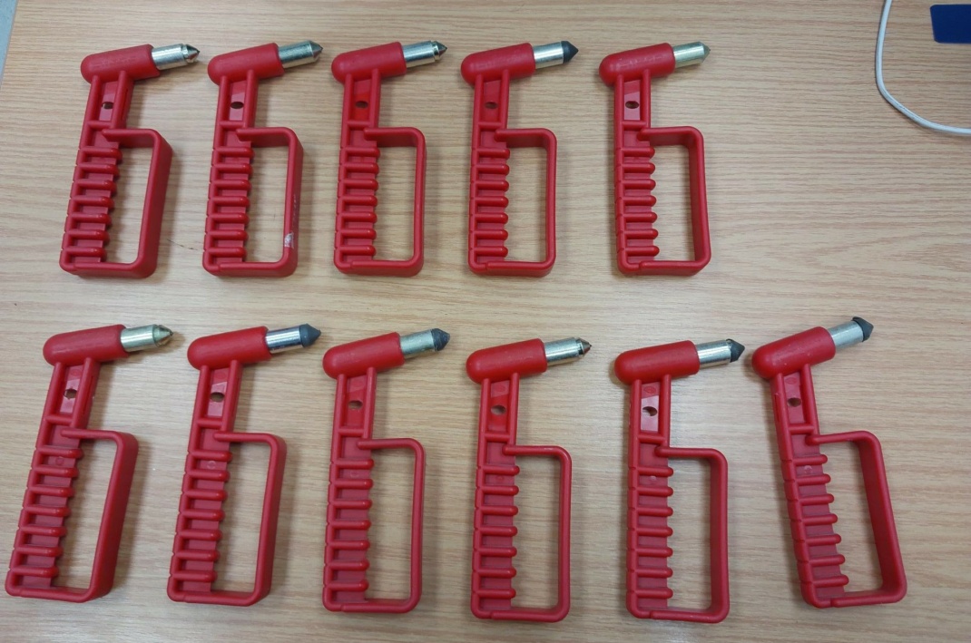 Gestohlene Notfallhämmer. Bild: Bundespolizei Leipzig