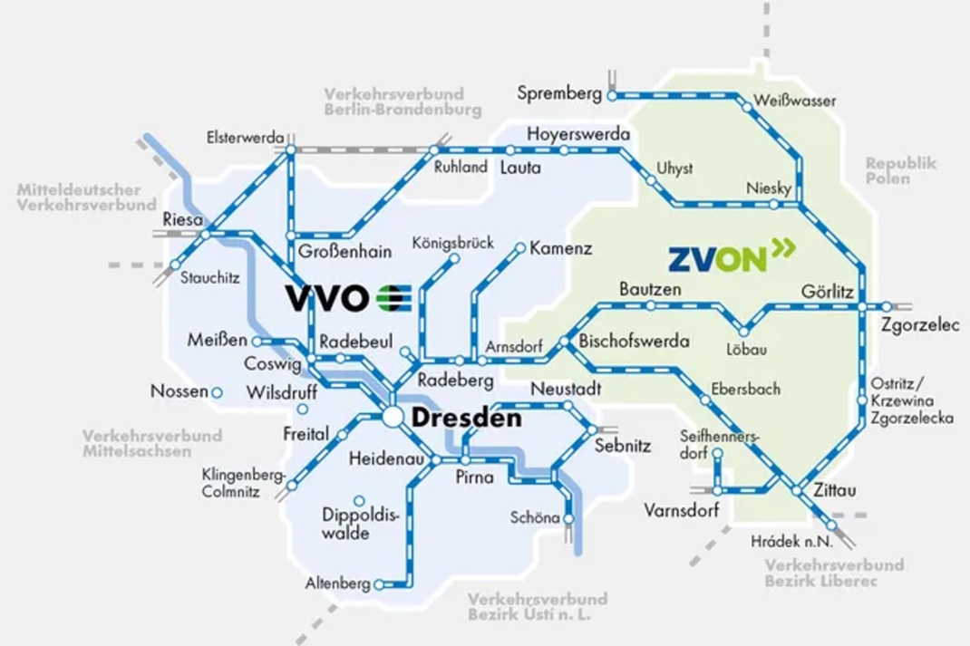 Die Verbandsgebiete von ZVON und VVO.