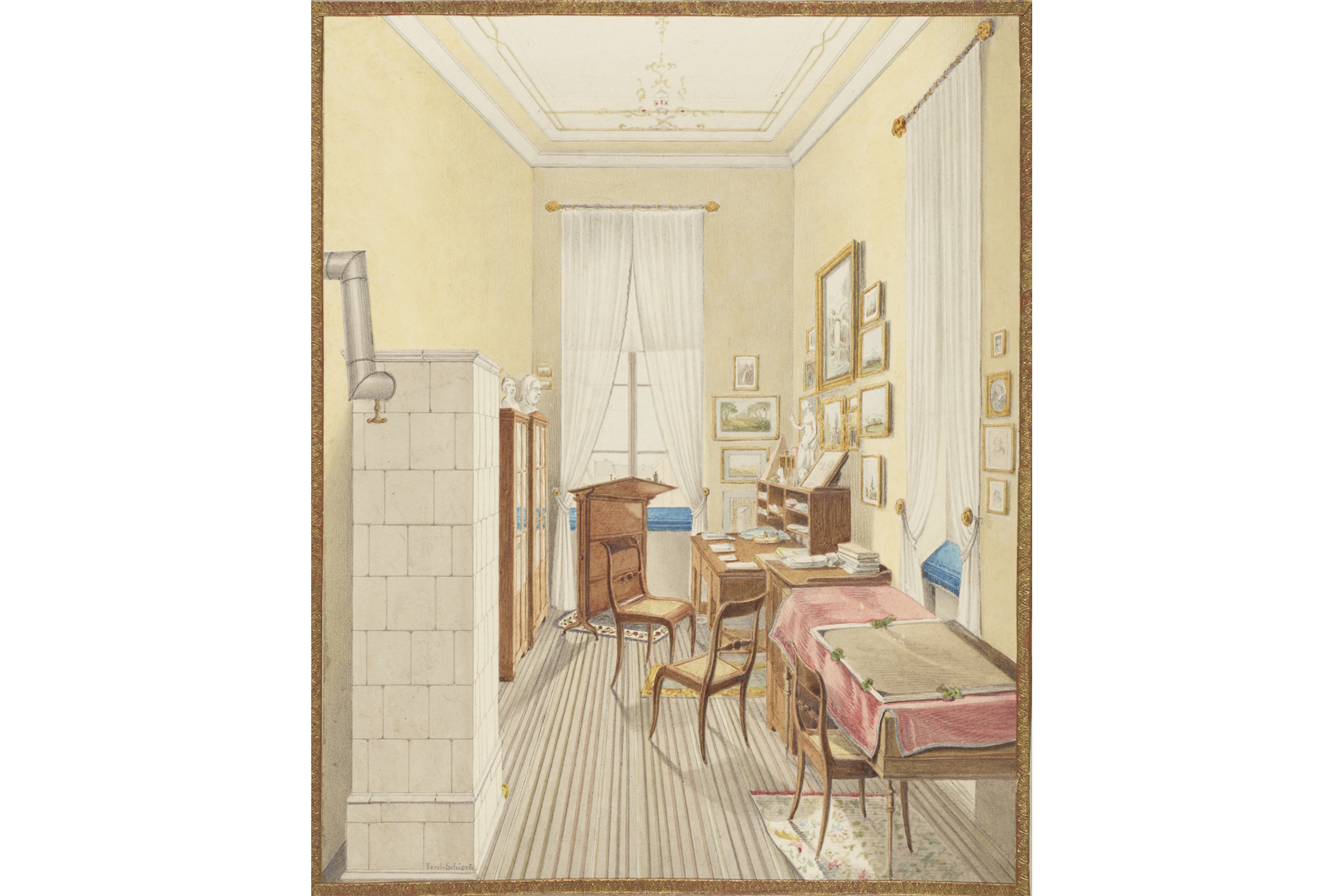 Ferdinand Schiertz (1804-1878): Das Arbeitszimmer von Felix Mendelssohn Bartholdy, 1848. Foto: Mendelssohn-Haus Leipzig