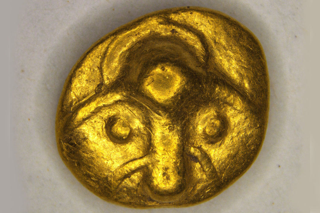 Die Vorderseite der bei Gundorf gefundenen keltischen Münze. Foto: Freistaat Sachsen. Landesamt für Archäologie