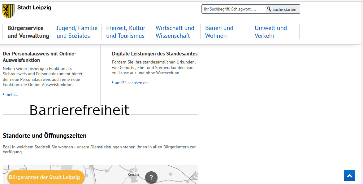 Beispiel für Button „Barrierefreiheit“ unter Bürgerämter. Screenshot: Thomas Köhler