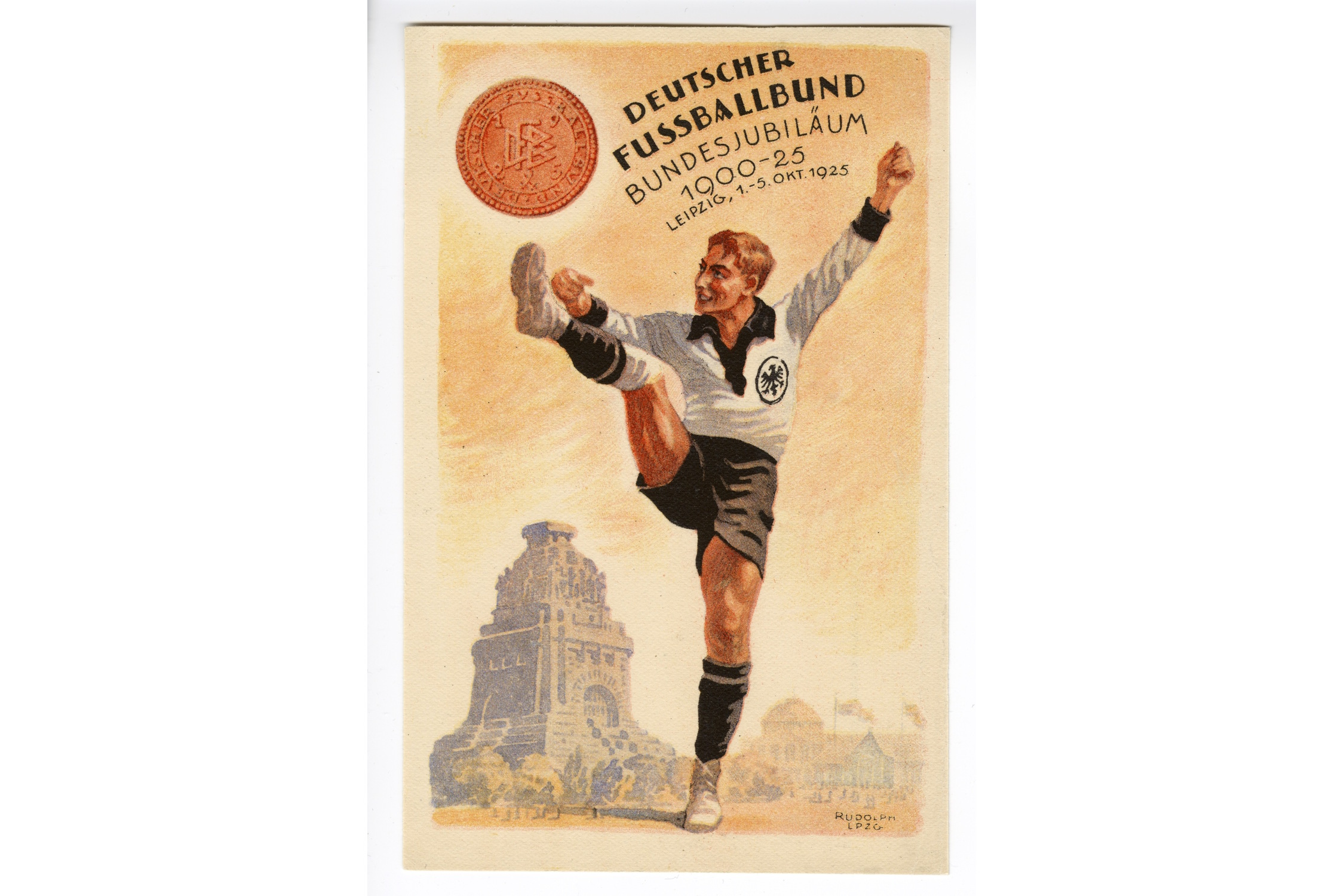 Postkarte Deutscher Fussballbund Bundesjubiläum 1900-25 Leipzig, 1.-5. Okt. 1925, Inv.-Nr.: SM/2025/61. Foto: Stadtgeschichtliches Museum Leipzig