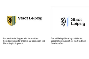Stadtwappen und Stadtlogo.
