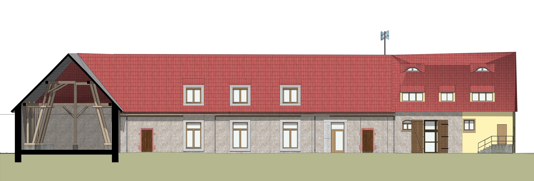 Haus 9 im Tauchaer Schlossareal, Hofansicht. Grafik: Stadtverwaltung Taucha