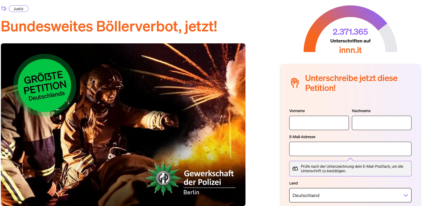 2025-12-28 at 11-51-07 Petition · Bundesweites Böllerverbot jetzt!. Screenshot LZ