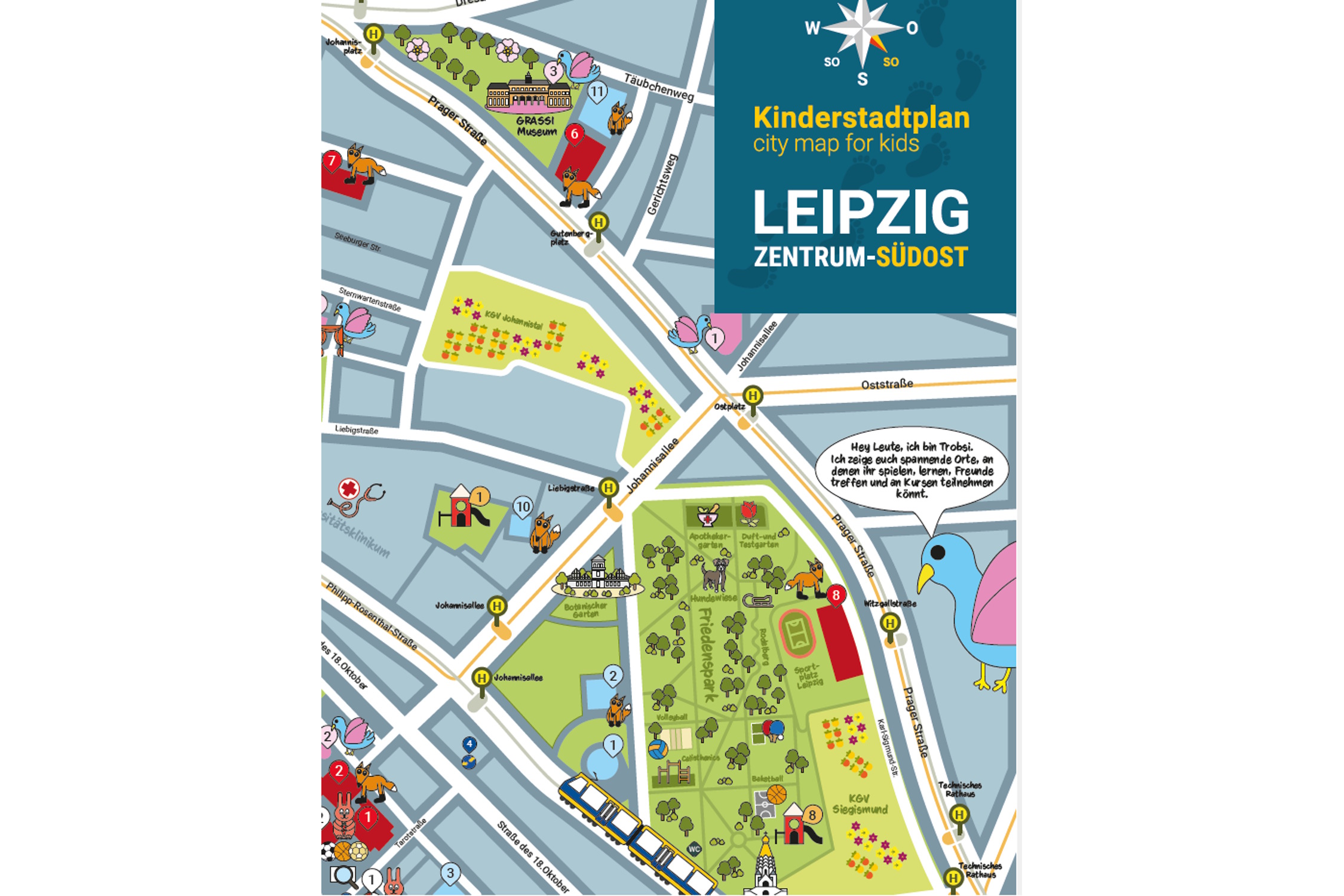 Ausschnitt aus dem Kinderstadtplan Zentrum-Südost. Cover: Leipziger Kinder- und Jugendbüro