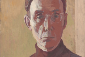 Günter Thiele: Selbstbildnis, um 2000, Tempera auf Sperrholz, 42 x 32,5 cm. (Ausschnitt) Foto: Galerie Schwind