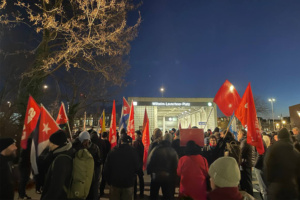Menschenmenge mit Fahnen