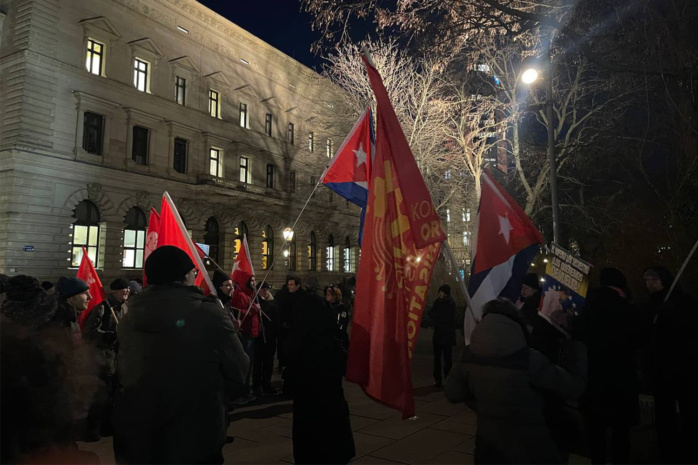 Menschenmenge mit Fahnen