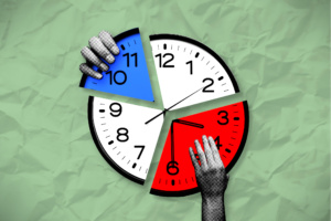 Der Griff nach Teilzeit im Job: Ob volles Arbeitspensum oder nur wenige Wochenstunden – entscheidend ist, was Beschäftigte leisten können und wollen, fordert die NGG Leipzig-Halle-Dessau. Fotomontage: NGG | Florian Göricke