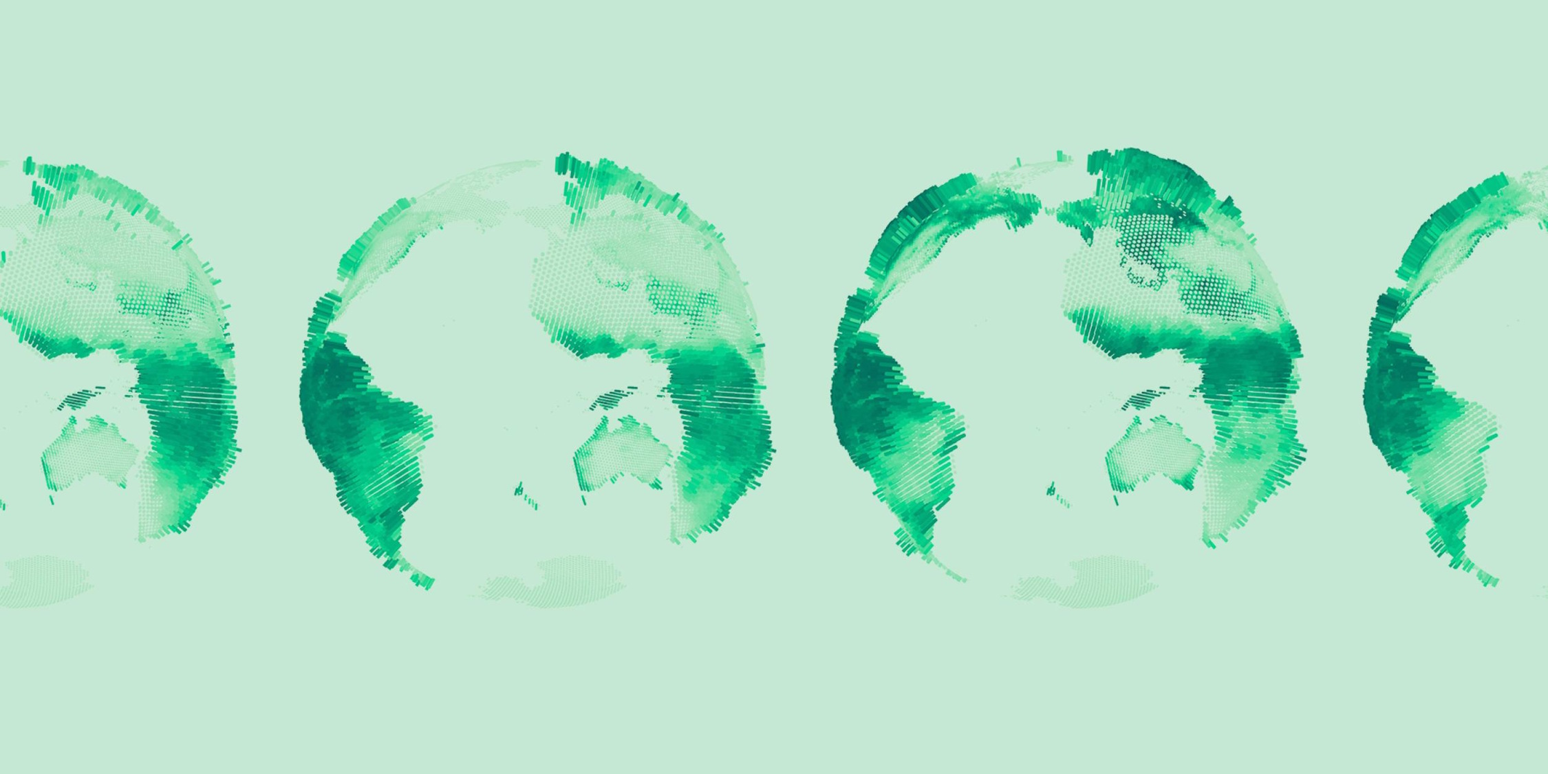 Das Grün der Vegetation an Land ändert sich im Lauf der Jahreszeiten. Forschende können den globalen „grünen Schwerpunkt“ berechnen und über Jahrzehnte hinweg verfolgen. Sie beobachten eine allmähliche Verschiebung nach Nordosten. Grafik: Ida Flik