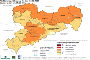 Aktuelle Waldbrandgefährdung am 03.03.2026. Quelle: Staatsbetrieb Sachsenforst