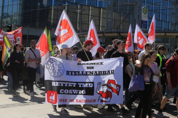 IG Bergbau, Chemie und Energie gegen Abbau von über 300 Stellen in Coswig. Foto: Alexander Böhm