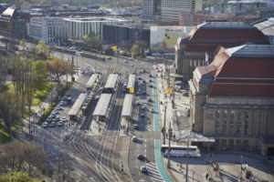 Blick aus der Vogelperspektive auf den Hauptbahnhof.