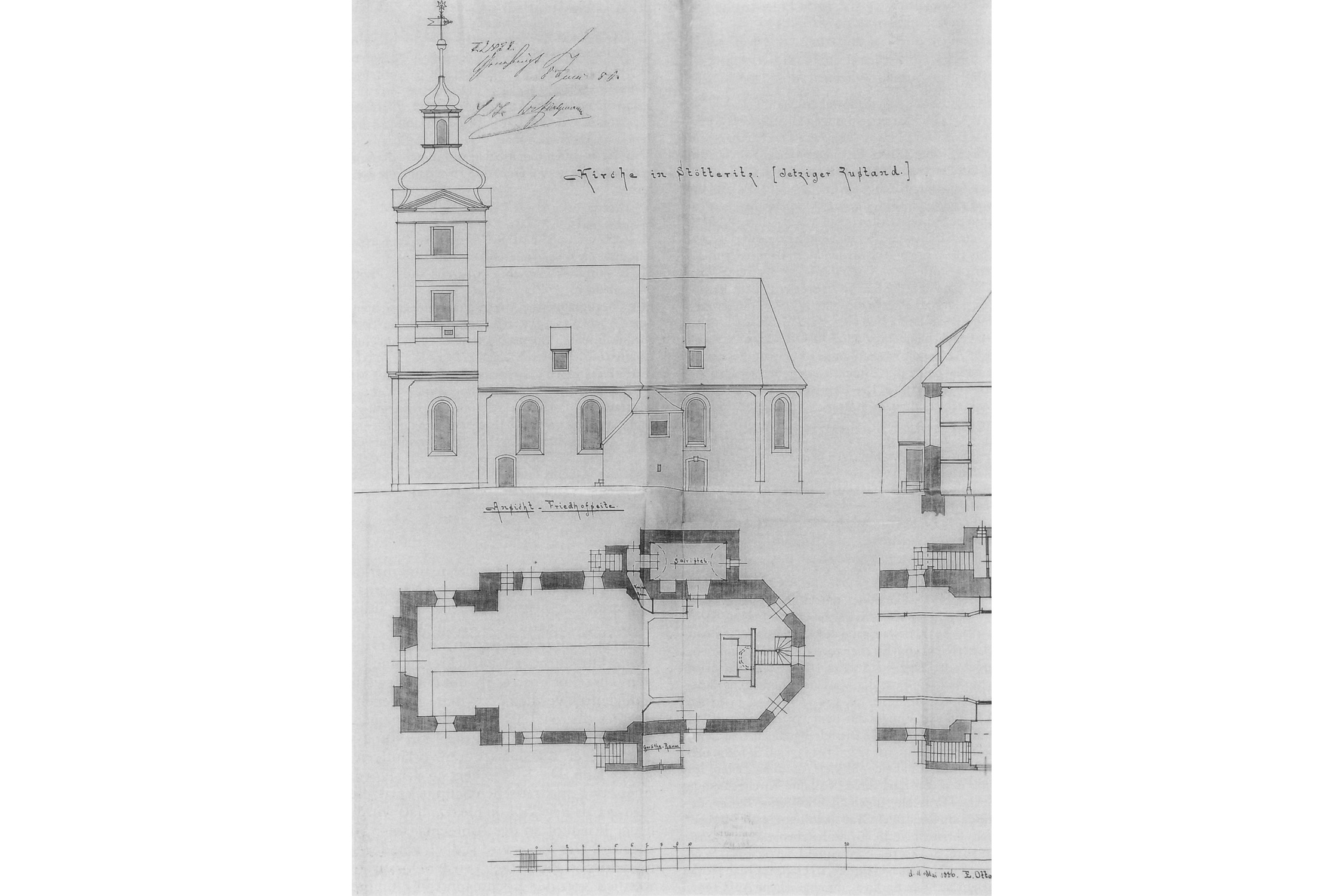Bauzeichnung vor Umgestaltung 1886. Die Bau- und Kunstdenkmäler von Sachsen. Stadt Leipzig. Die Sakralbauten. München 1995. ISBN 3-422-00568-4., Gemeinfrei, https://commons.wikimedia.org/w/index.php?curid=4003837