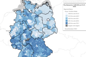 Pkw-Dichte zum 1. 1. 2026 im Regionalatlas nach Kreisen. Grafik: Regionalatlas Deutschland