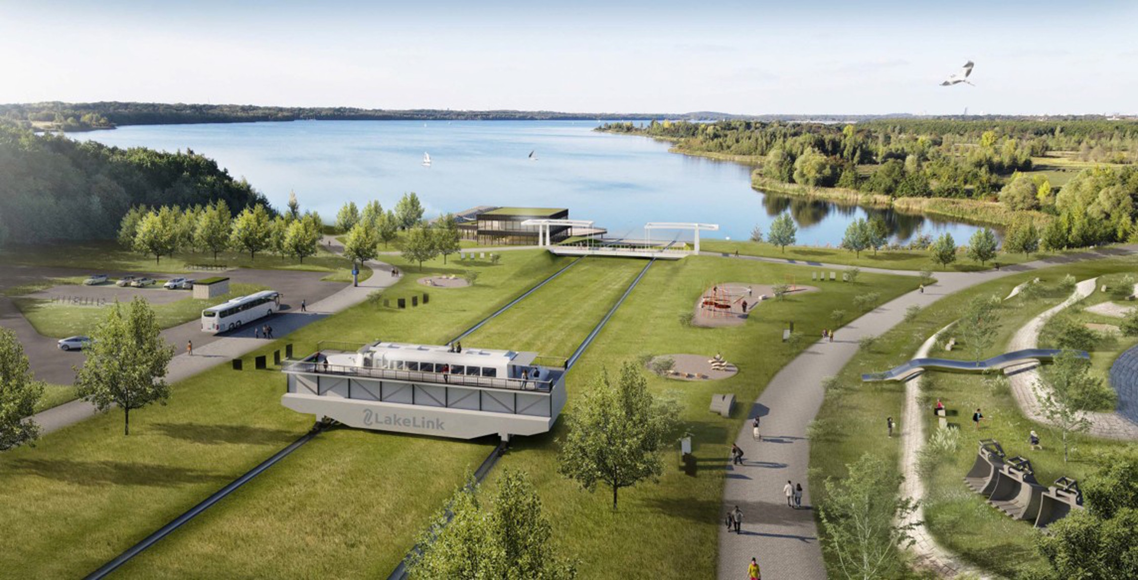 So soll die Vorzugsvariante der Schiffseisenbah zwischen Zwenkauer und Cospudener See aussehen. Visualisierung: ICL Ingenieur Consult GmbH