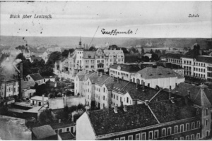Blick über Leutzsch, Ansichtspostkarte, um 1900. Foto: StadtAL, 0563 (Fotosammlung), Nr. 34389