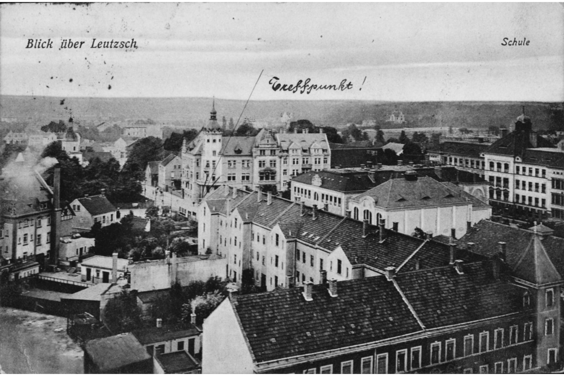 Blick über Leutzsch, Ansichtspostkarte, um 1900. Foto: StadtAL, 0563 (Fotosammlung), Nr. 34389