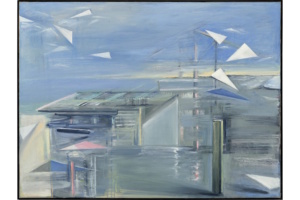 Steffi Deparade-Becker: Flugobjekte II; 2024, Öfarbe auf Leinwand, 90 × 120 cm, Foto: Herbert Boswank