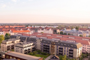 So ungefähr sollen die neuen Wohnblöcke mit gefördertem Wohnraum im HAFENWERK aussehen. Visualisierung: LEWO AG