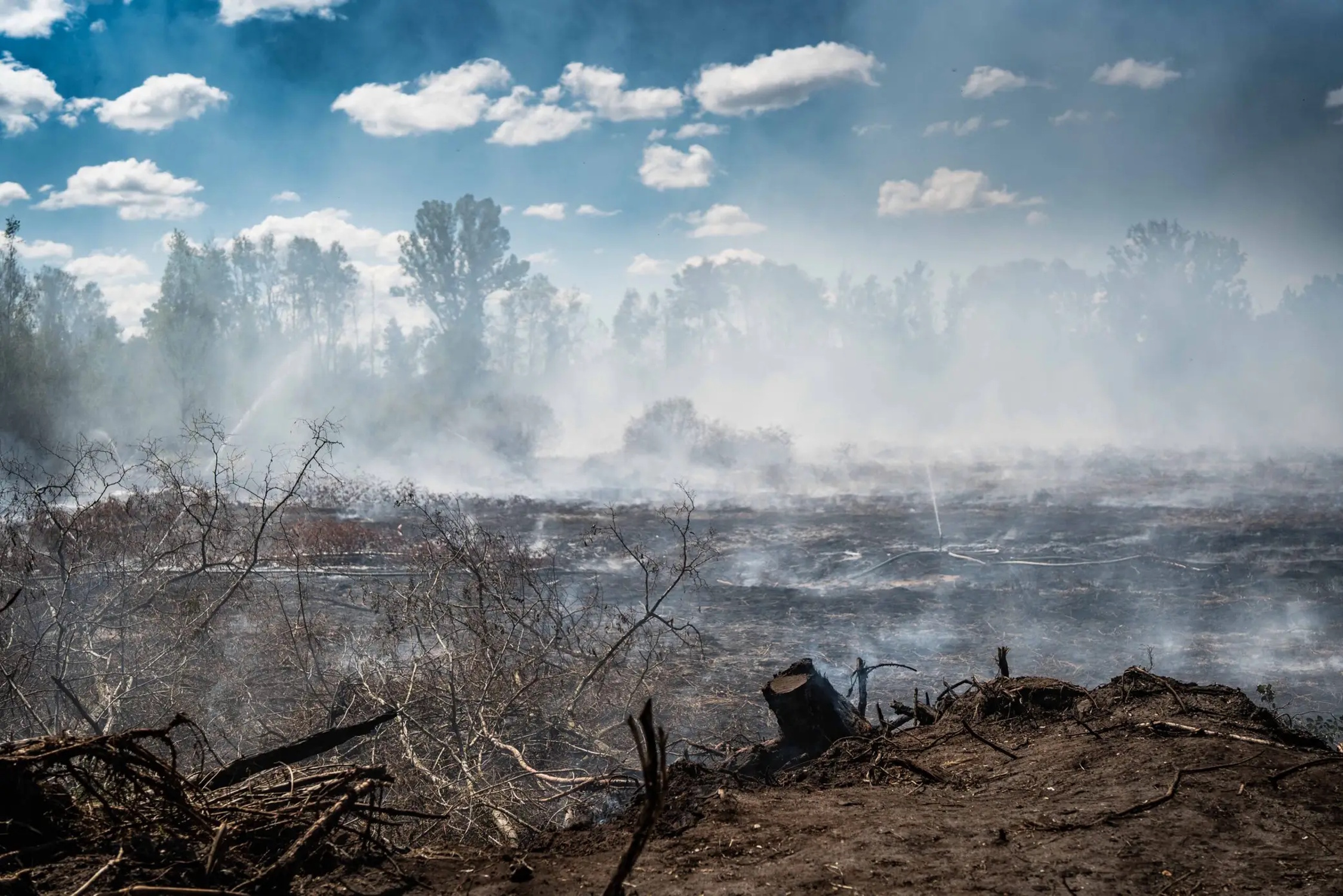 Brandbekämpfung am Restloch Rusendorf. Foto: Christian Kortüm, LMBV