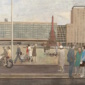 G&uuml;nter Thiele: Leipziger Augustusplatz mit Mendebrunnen, 1966, Tempera auf Hartfaser, 100 x 134,5 cm. Foto: Galerie Schwind