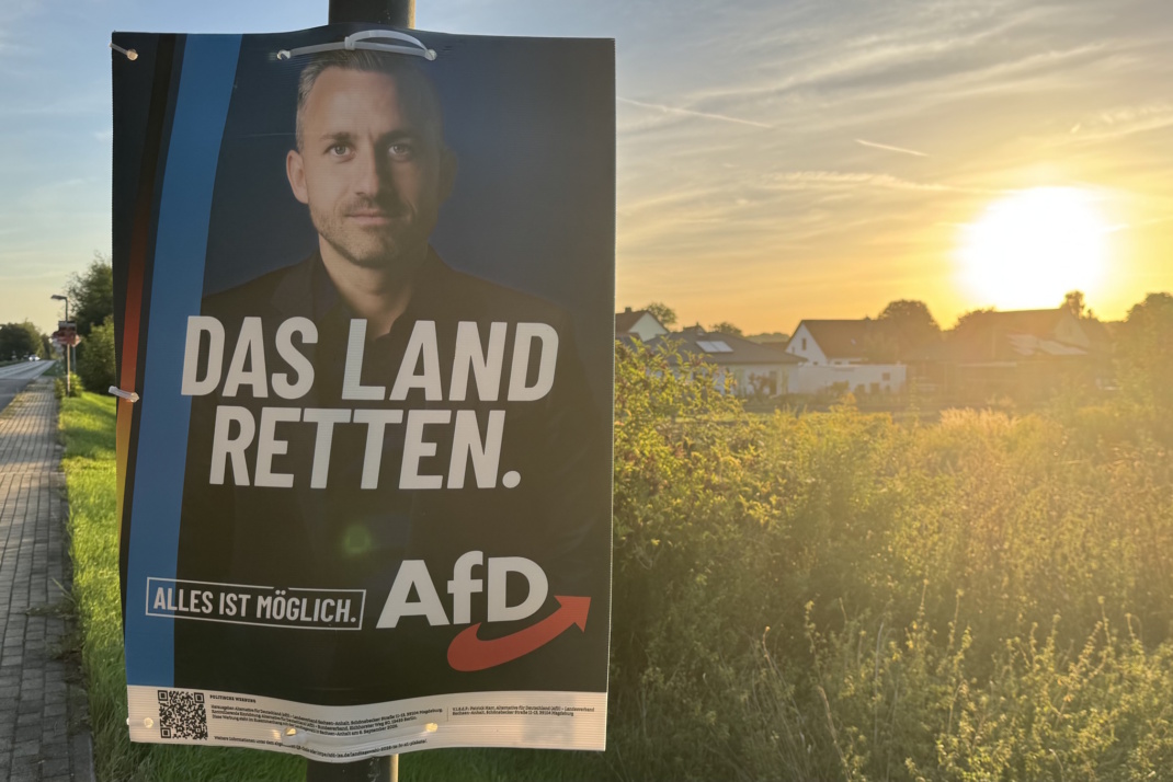 AfD-Wahlplakat mit Ulrich Siegmund bei Reuden/Elsteraue. Foto: Frank Beutner