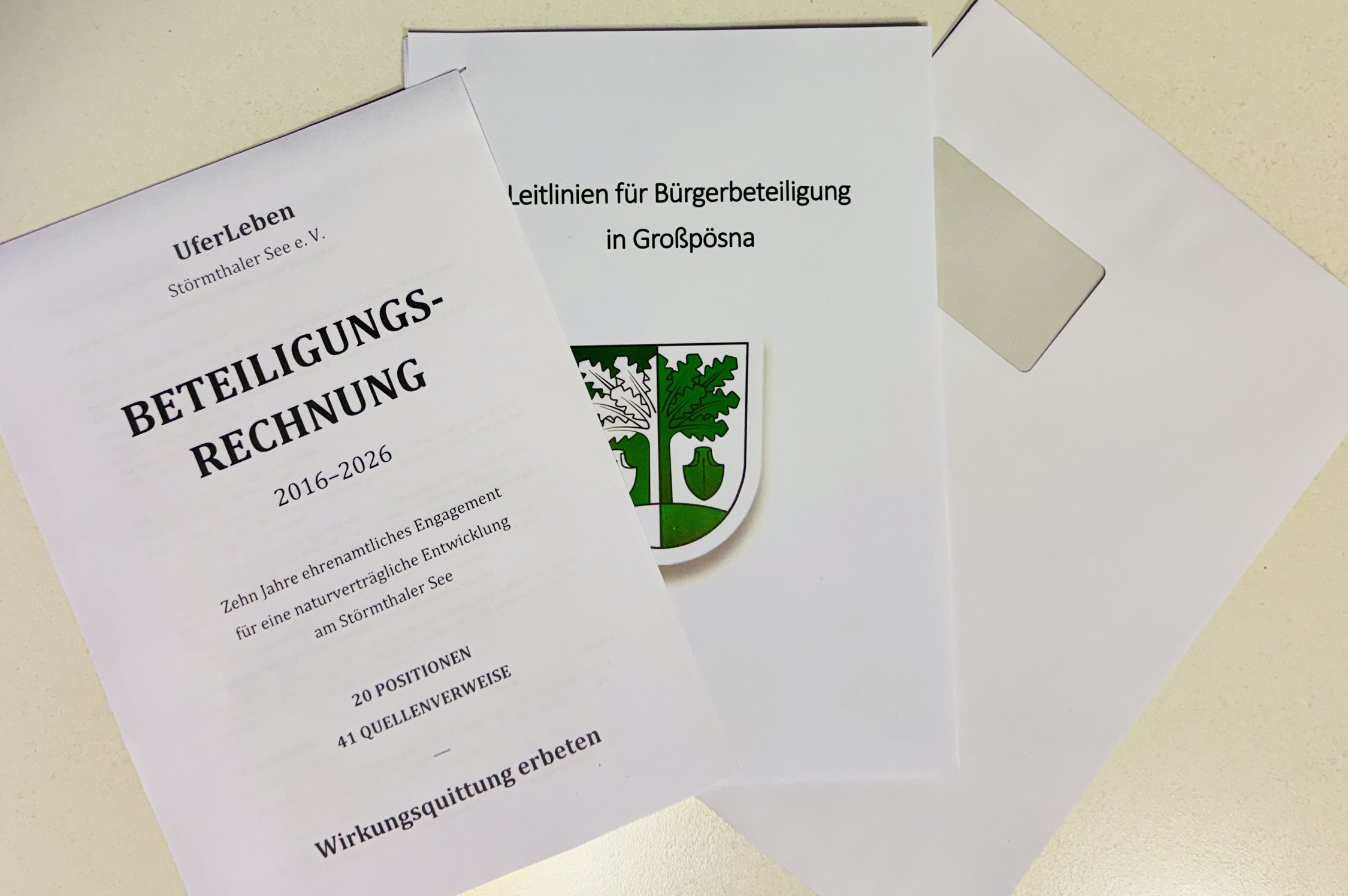 Die Beteiligungsrechung, die der Verein UferLeben Störmthaler See e. V. der Gemeinde Großpösna gestellt hat. Foto: Uferleben e.V.