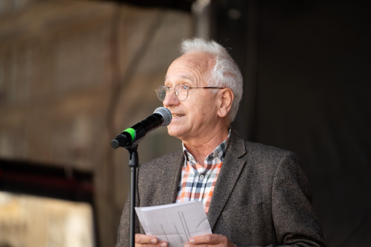 Pfarrer i.R. Christian Wolff auf einer Versammlung am 12. September 2026 in Leipzig. Foto: Ferdinand Uhl