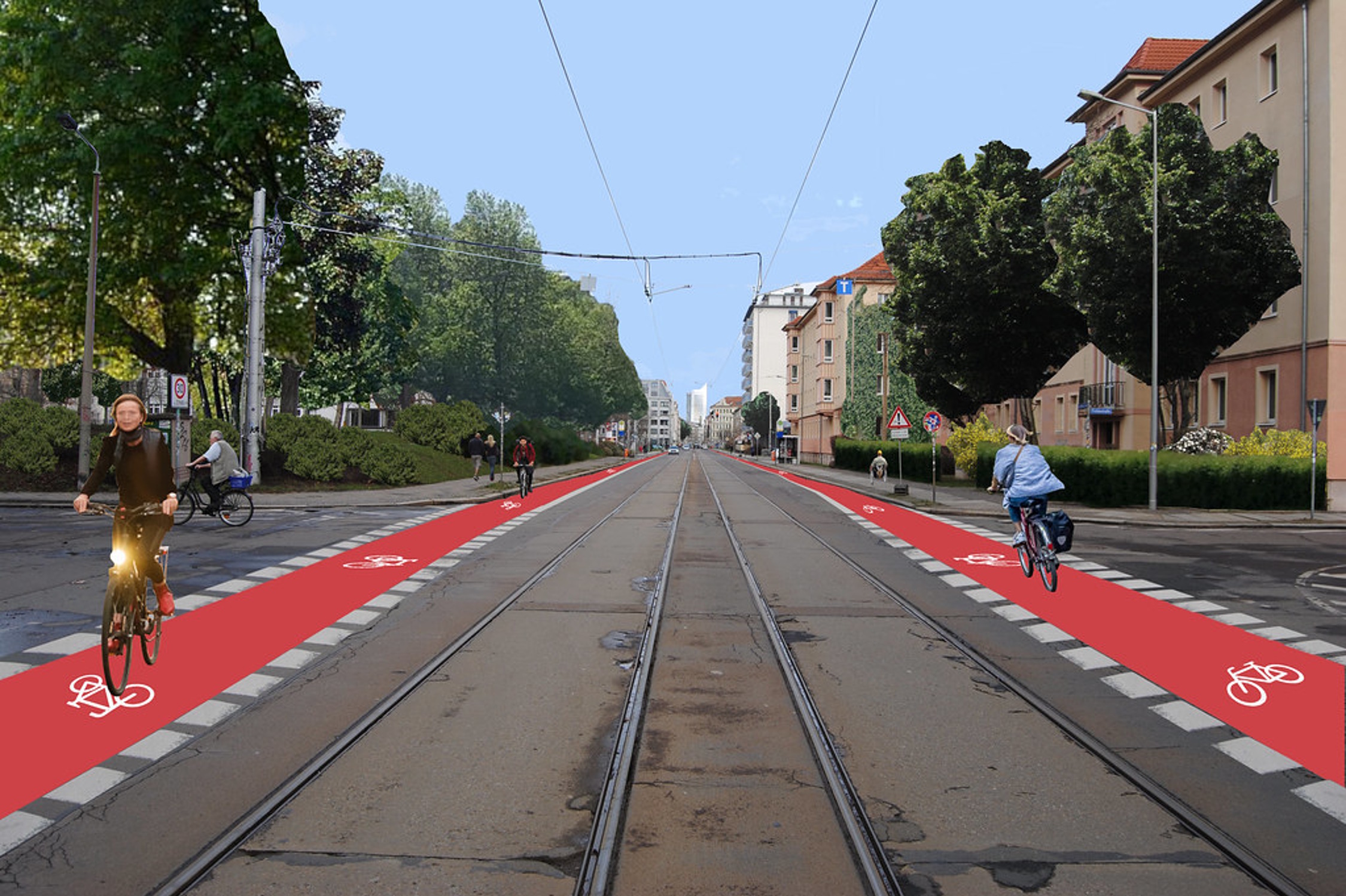 So können Radfahrstreifen in der Arthur-Hoffmann-Straße aussehen. Visualisierung: Ökolöwe